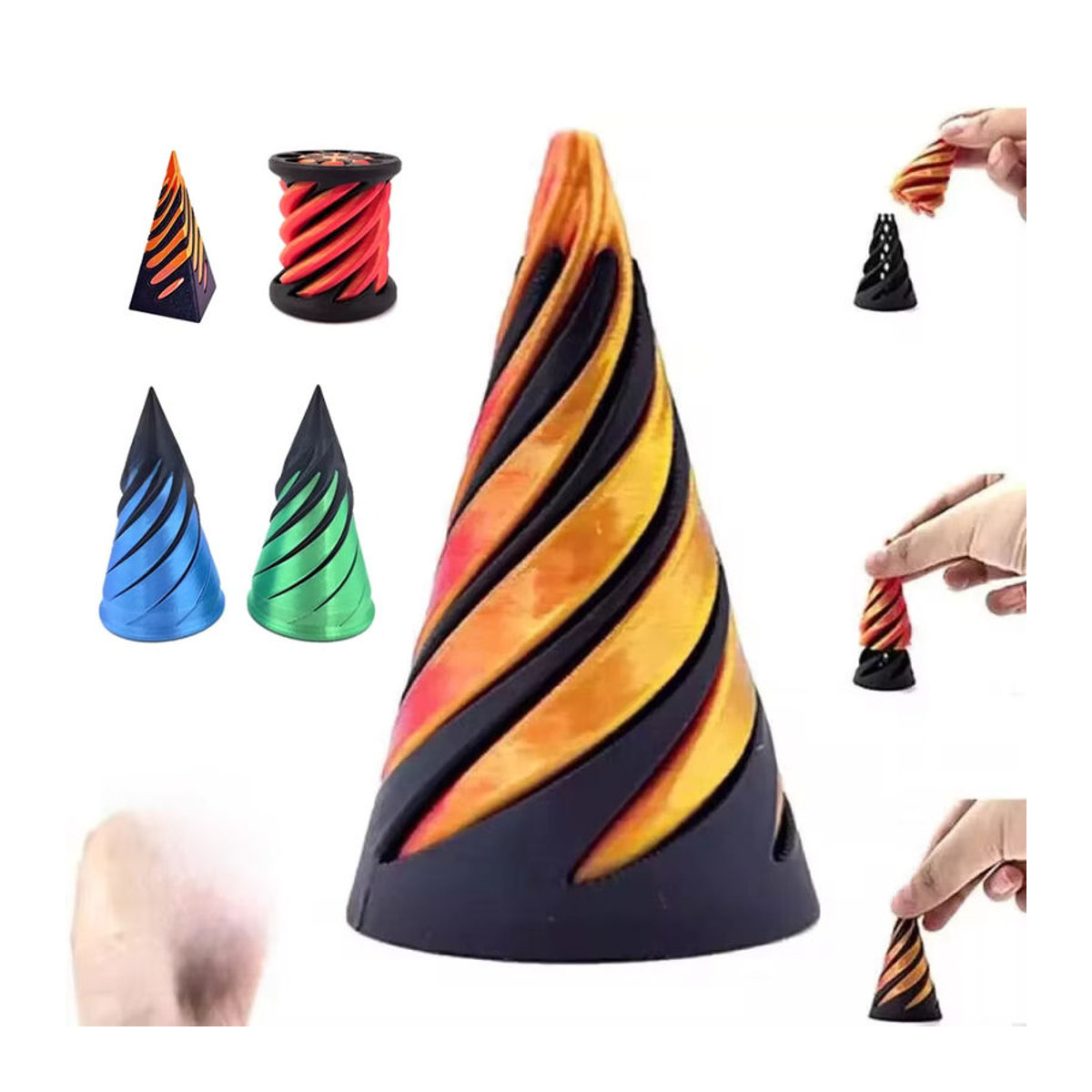 3D-gedrucktes Spiralkegel-Zappelspielzeug als geometrische unmögliche Pyramide und dekorative Passthrough-Skulptur in Mehrfarbig aus Kunststoff - Bild 6