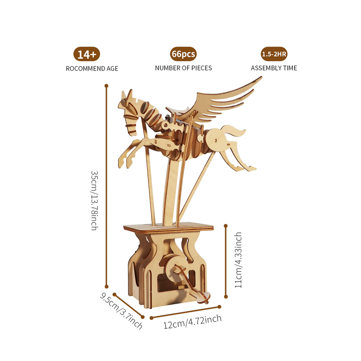 3D Holz Puzzle Pegasus von music park als DIY Bastelset in Beige zur kreativen Dekoration - Bild 3