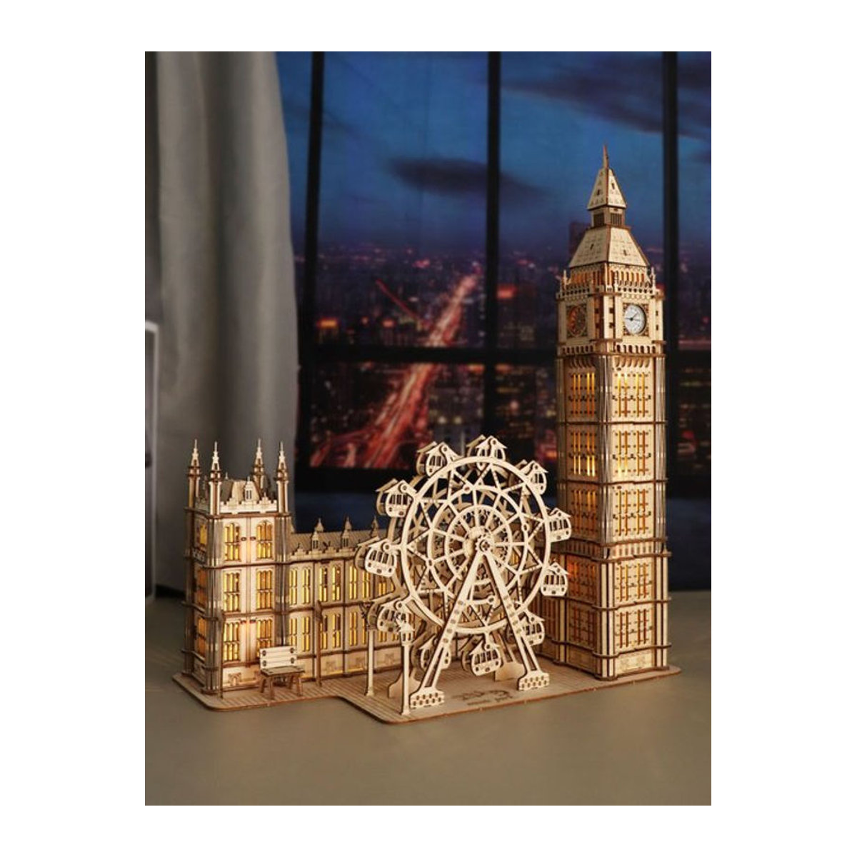 3D Holzpuzzle Big Ben Modellbausatz mit Desktop-Uhr von Music Park in Braun als kreatives DIY-Geschenk für Erwachsene - Bild 1