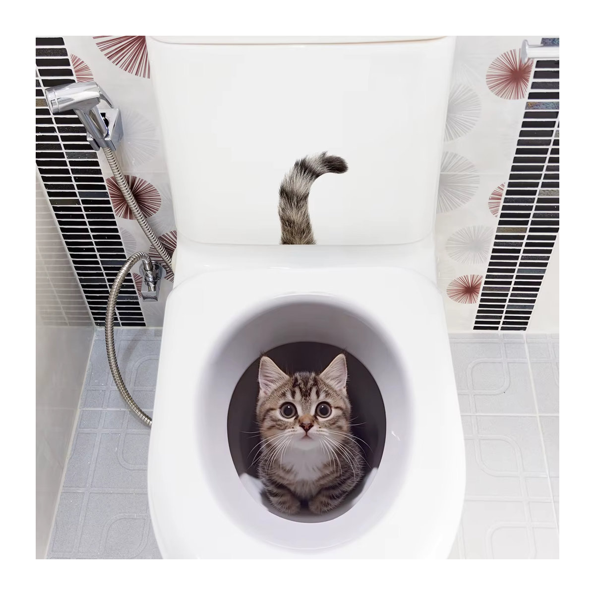3D Katzen Wandaufkleber mit Lochansicht aus Kunststoff, Mehrfarbig, B/H: 40 x 30 cm - Bild 2