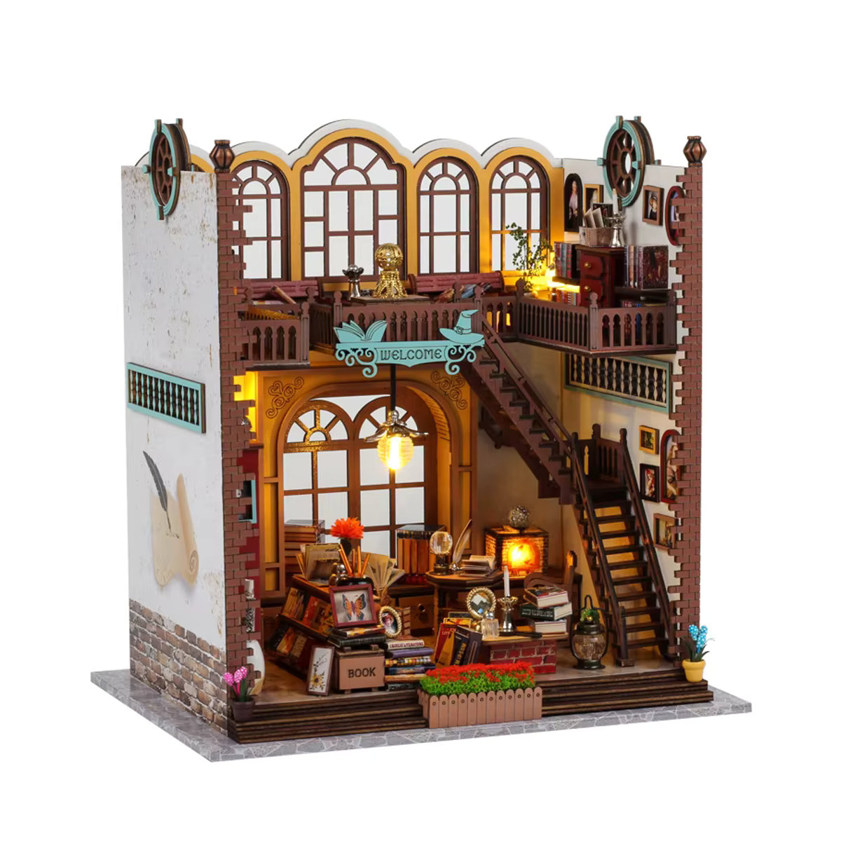 3D Magic Bookstore Holz DIY Puzzle Bausatz mit Lichtern, Vintage Modellgebäude zur Desktop Dekoration, Mehrfarbig - Bild 2