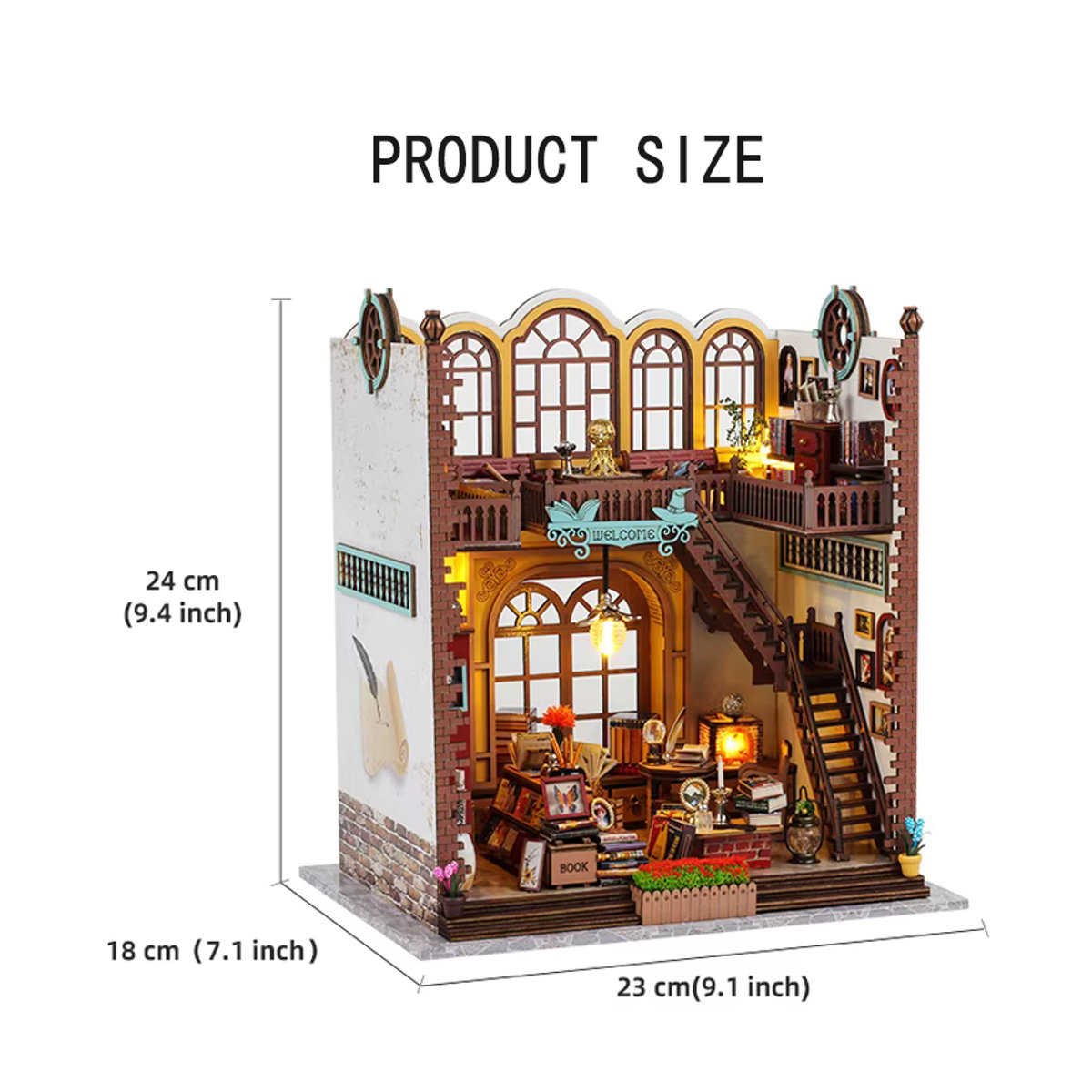 3D Magic Bookstore Holz DIY Puzzle Bausatz mit Lichtern, Vintage Modellgebäude zur Desktop Dekoration, Mehrfarbig - Bild 6
