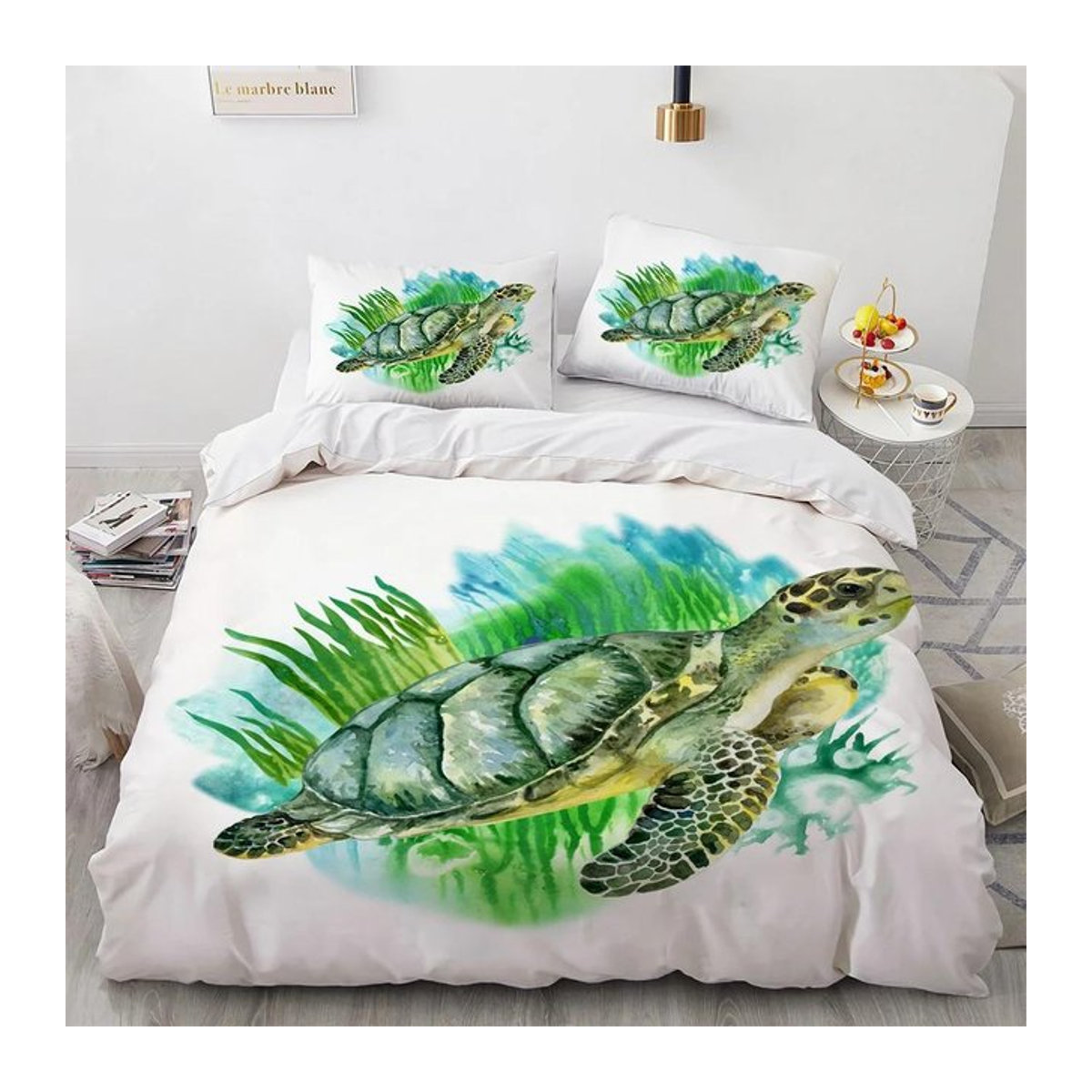 3D Meeresschildkröten Bettwäsche Set von Your Warm Home in Weiß mit 3-teiligem Design aus Polyester für Einzelbett, Twin, Full, Queen oder King Size, B/H: 180 x 210 cm - Bild 1