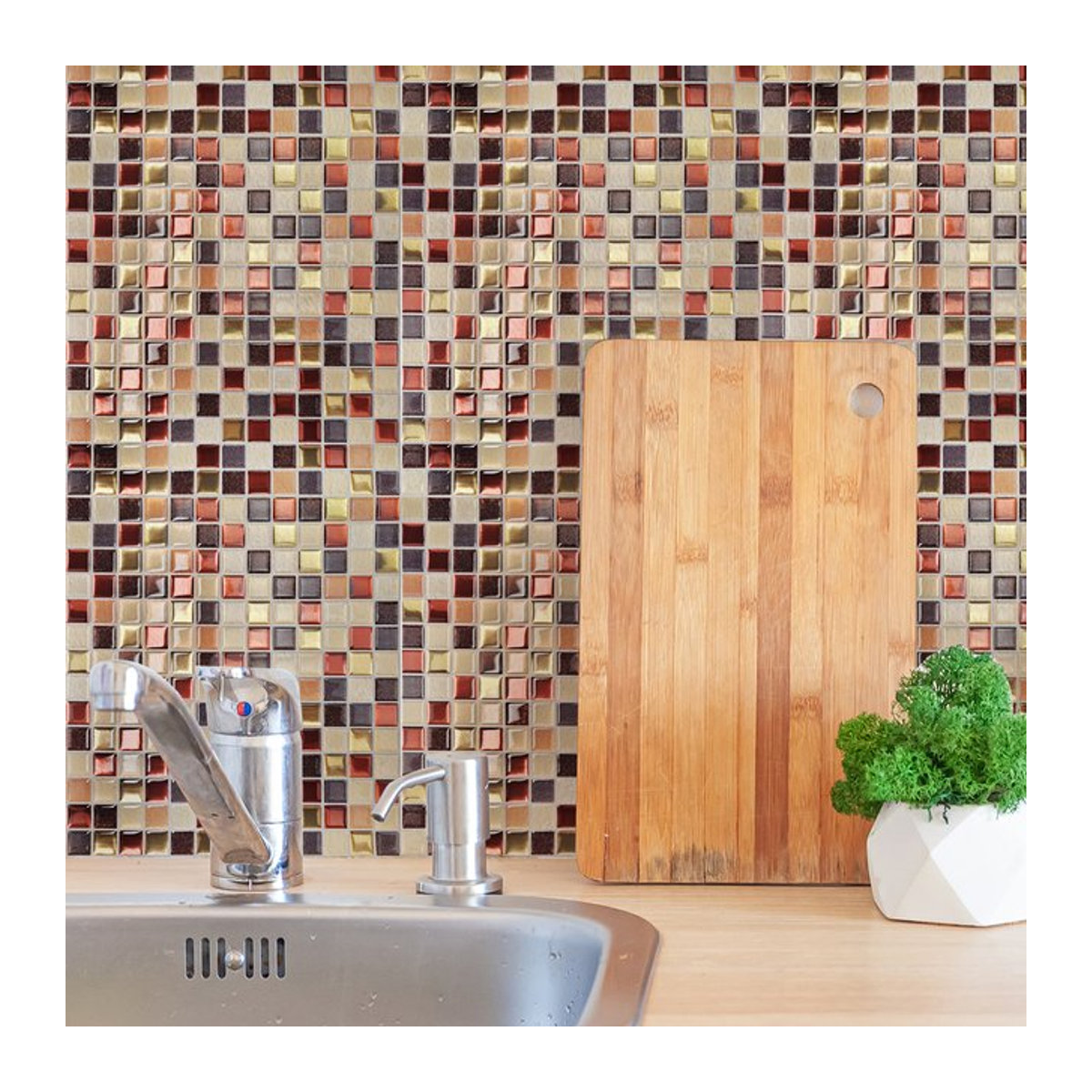 3D Mosaik Fliesenaufkleber in Gold, selbstklebende geometrische Wandaufkleber aus Kunststoff, wasserdicht und ölbeständig für deine Raumdekoration - Bild 1