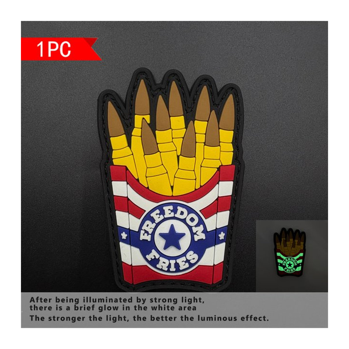 3D-PVC Patch-Abzeichen mit Pommes-Frites-Muster in Bunt mit Klettverschluss zur Dekoration von Taschen, Rucksäcken und Westen - Bild 1