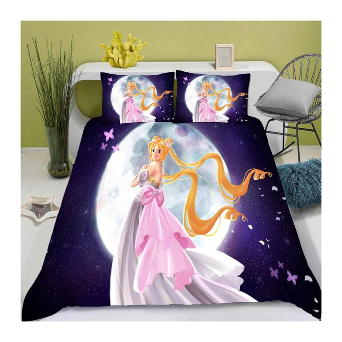 3D Sailor Moon Anime Bettwäscheset aus 100% Polyester, 3-teiliges Set in Mehrfarbig, Bettbezug B: 140 cm, H: 210 cm - Bild 1