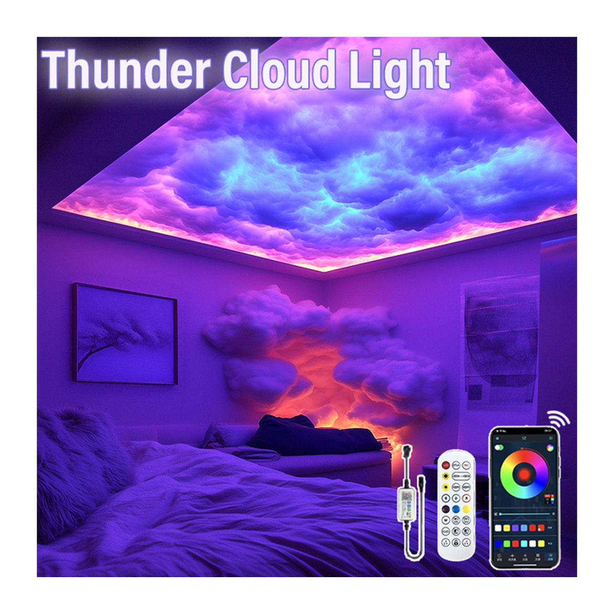 3D Thunder Cloud Lights LED Deckenwolke mit mehrfarbiger Beleuchtung aus Baumwolle für dein Schlafzimmer oder Spielzimmer - Bild 1
