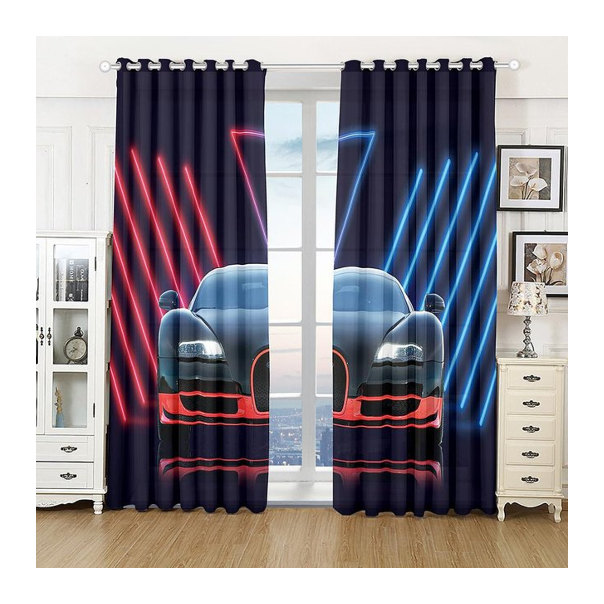 3D-Vorhang mit Rennauto-Motiv von A Family Of Home Textiles, mehrfarbig, semi-transparent, Höhe: 245 cm, Breite: 135 cm - Bild 1