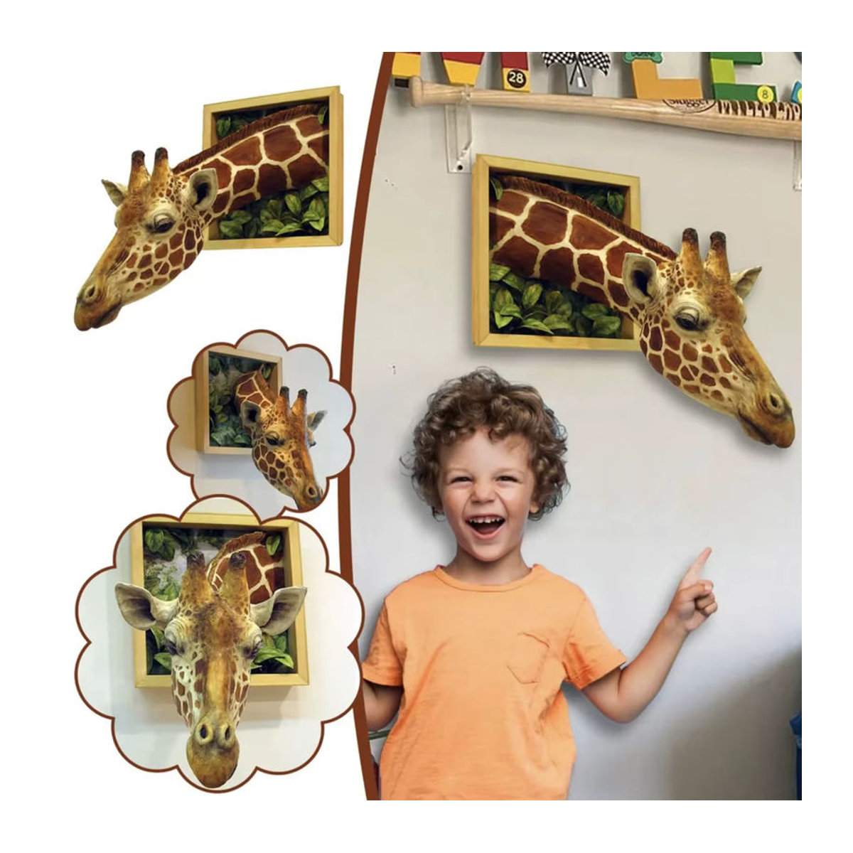 3D Wandskulptur Giraffe aus Kunstharz in Braun als dekorativer Wandbehang für dein Zuhause - Bild 5