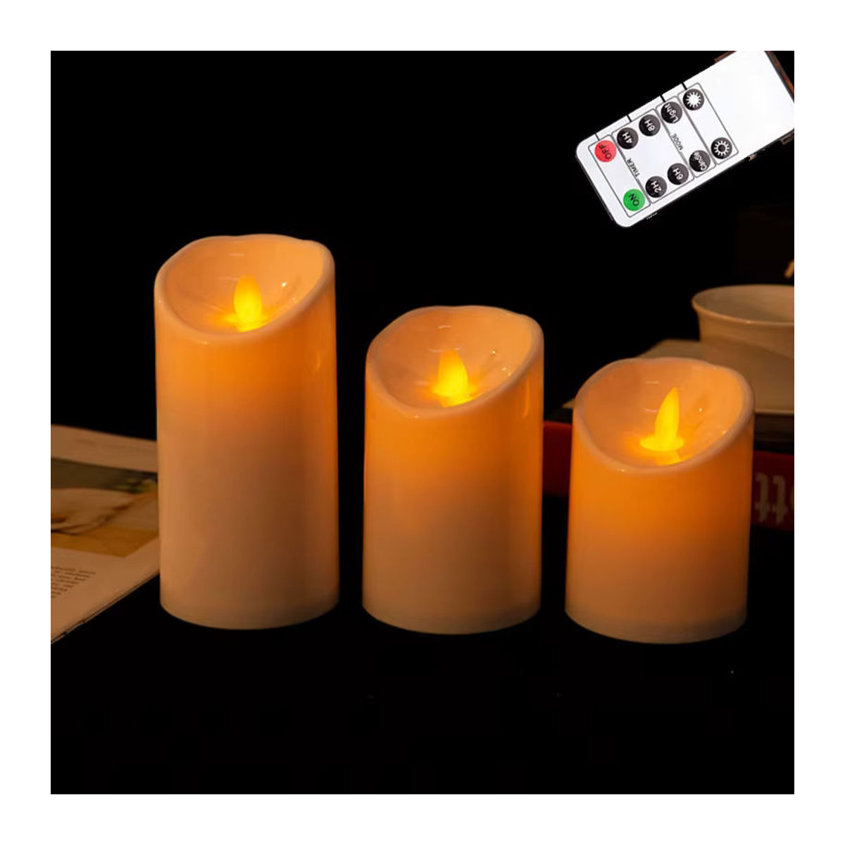 3er-Pack batteriebetriebene LED-Stumpenkerzen von zabicat in Weiß mit Fernbedienung und Flackereffekt für eine realistische Dekoration - Bild 2