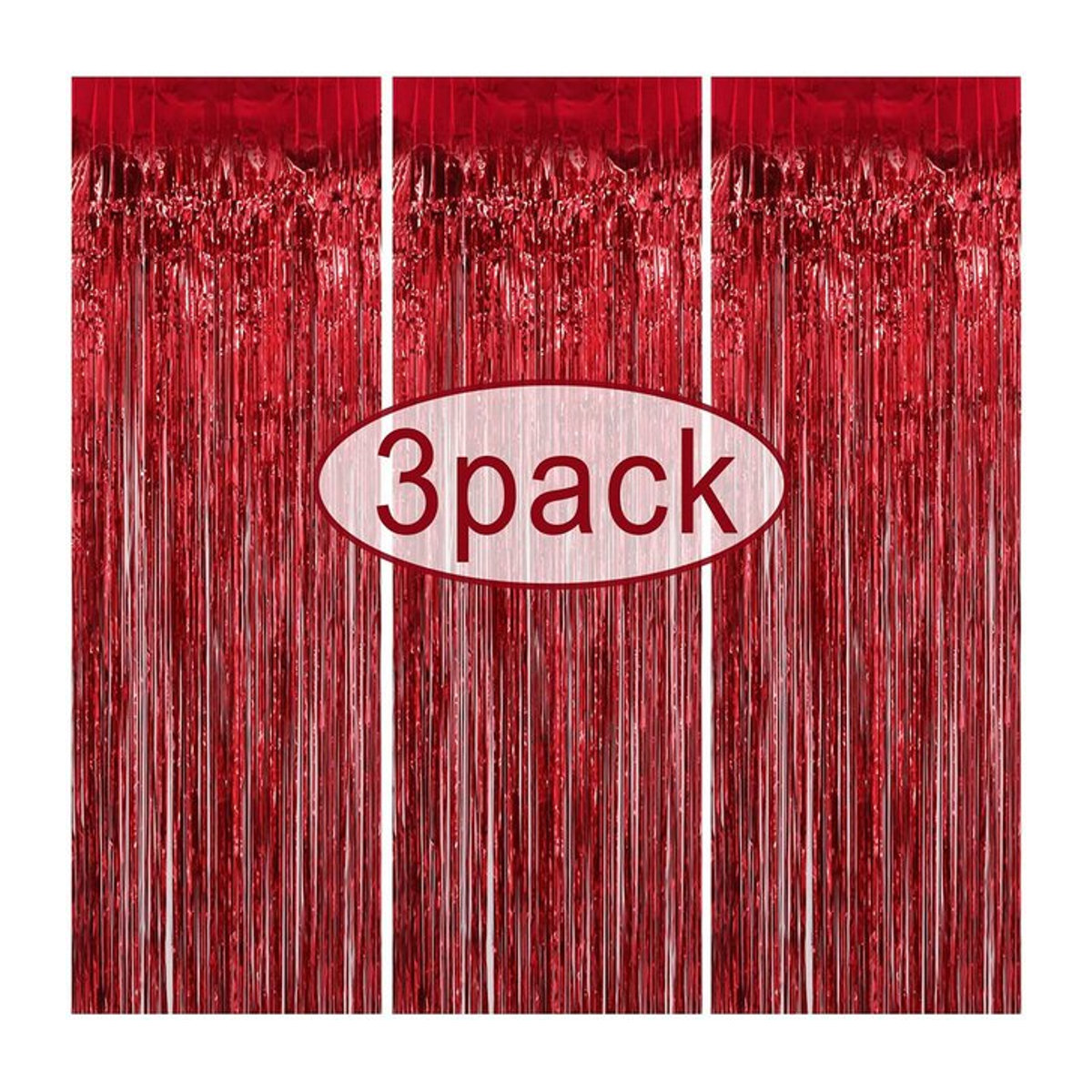 3er-Pack dekorative Lametta-Fransenvorhänge aus Metallfolie für Valentinstag und Weihnachten in Silber und Rot - Bild 1