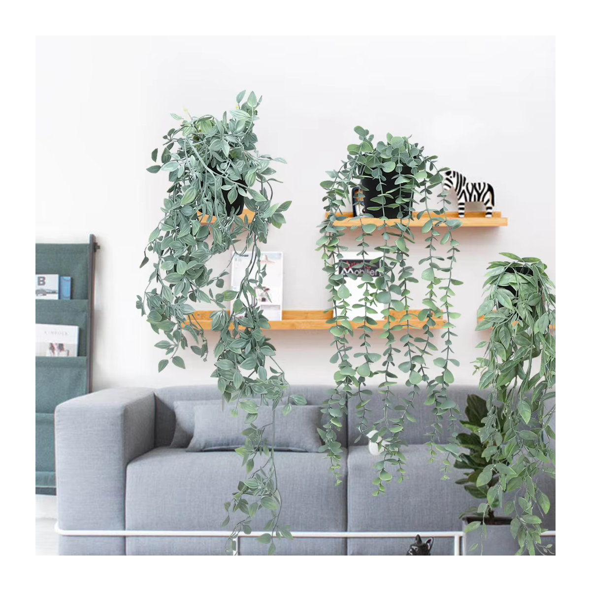 3er-Pack HiMISS künstliche Eucalyptus-Hängepflanzen in Grün mit Topf für Innen und Außen - Bild 3