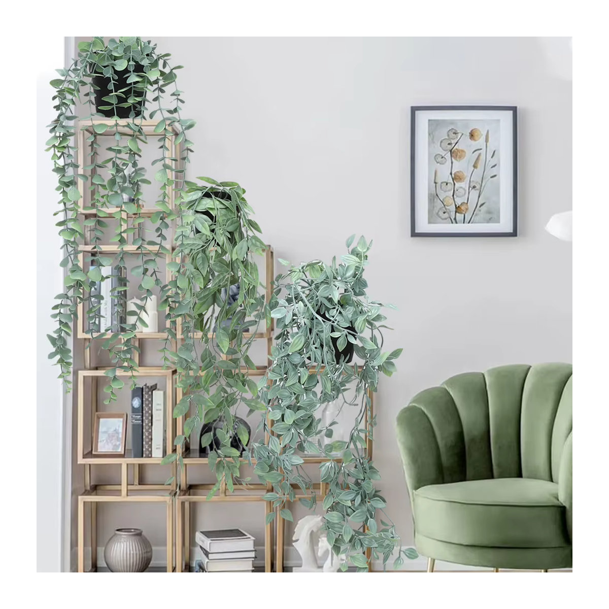 3er-Pack HiMISS künstliche Eucalyptus-Hängepflanzen in Grün mit Topf für Innen und Außen - Bild 5