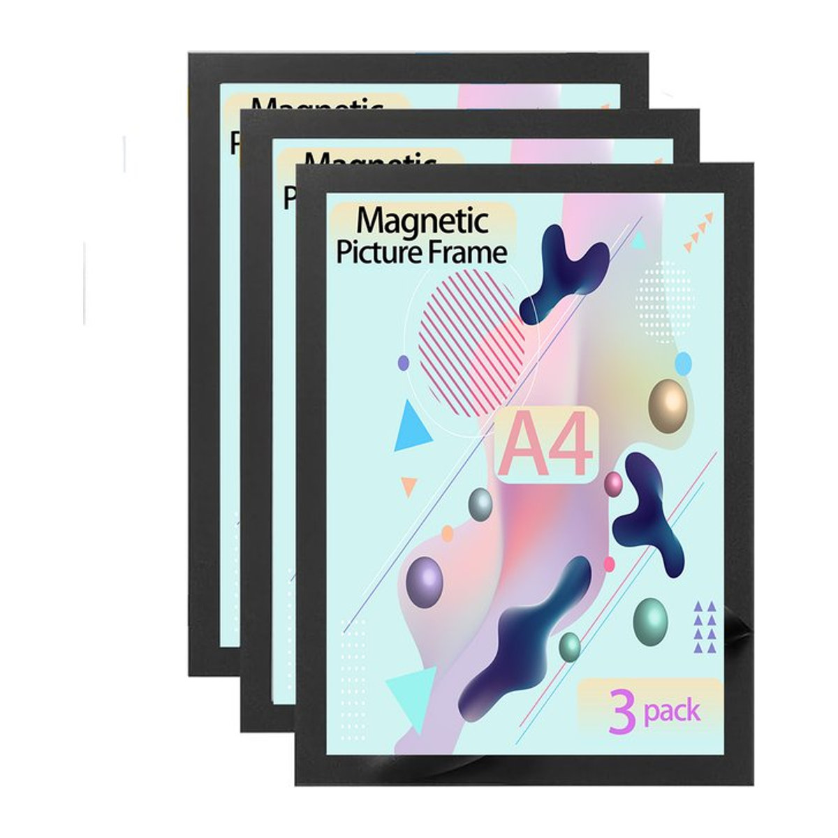 3er-Pack magnetische A4-Rahmen aus Kunststoff in Schwarz für die Wandmontage, selbstklebende Dokumentenhalter für Poster und Zertifikate - Bild 1