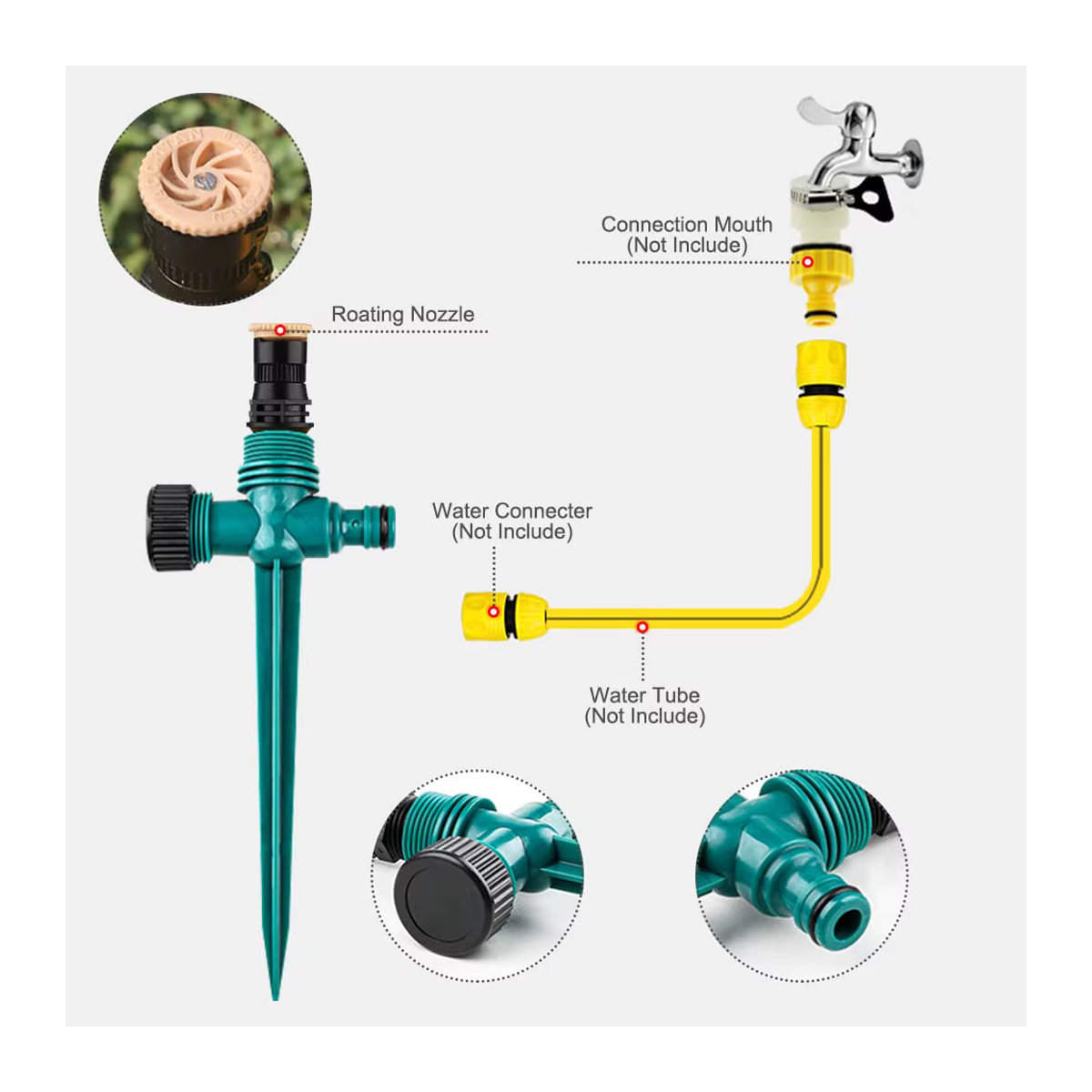3er-Pack Rotierende Gartensprinkler in Grün – Verstellbare Wassersprühgeräte für Rasen und Pflanzen als Automatisches Bewässerungssystem - Bild 5