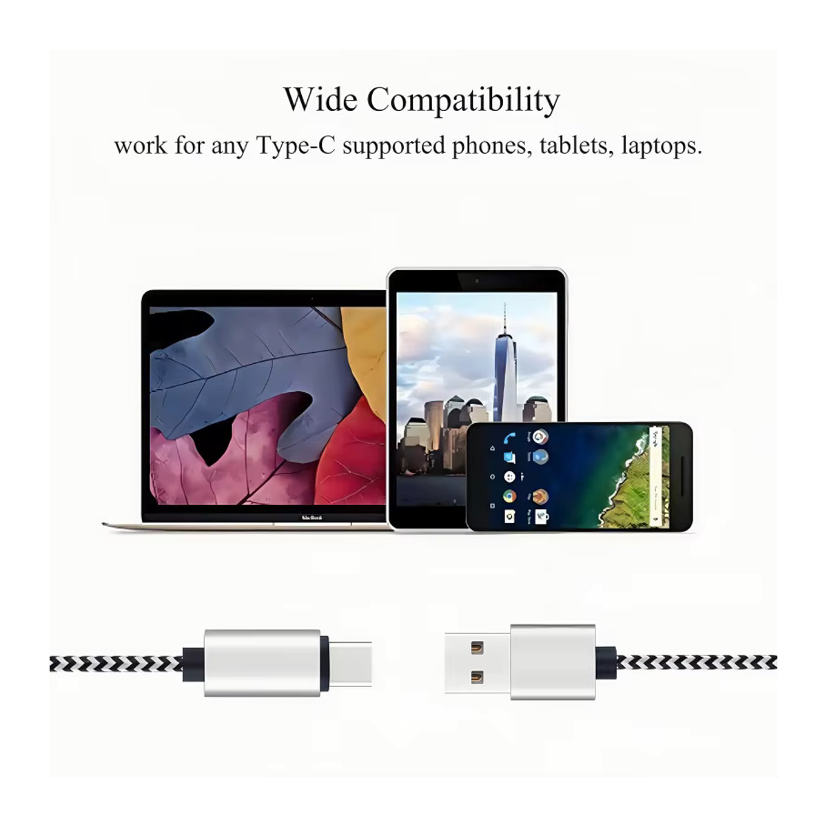 3er-Pack USB-Typ-C-Kabel aus geflochtenem Nylon mit Aluminium-Anschluss für schnelles Laden und Synchronisierung, Schwarz/Weiß - Bild 4