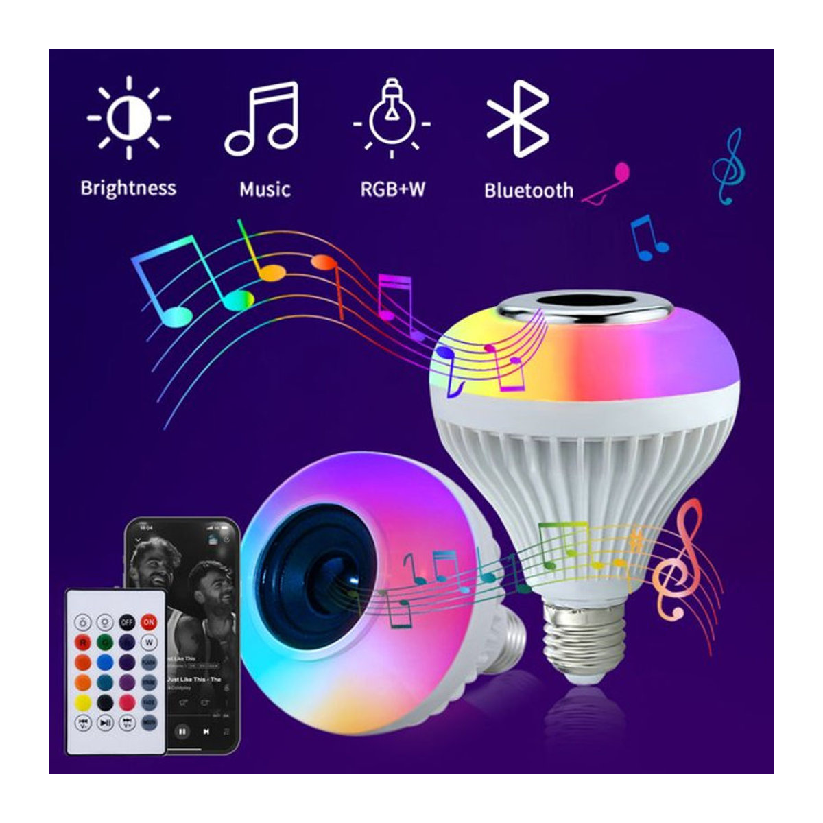 3er Set ATcomm Smart-Lampe E27 mit 12W LED, RGB Multi-Color und Bluetooth Lautsprecher für Musikwiedergabe - Bild 1