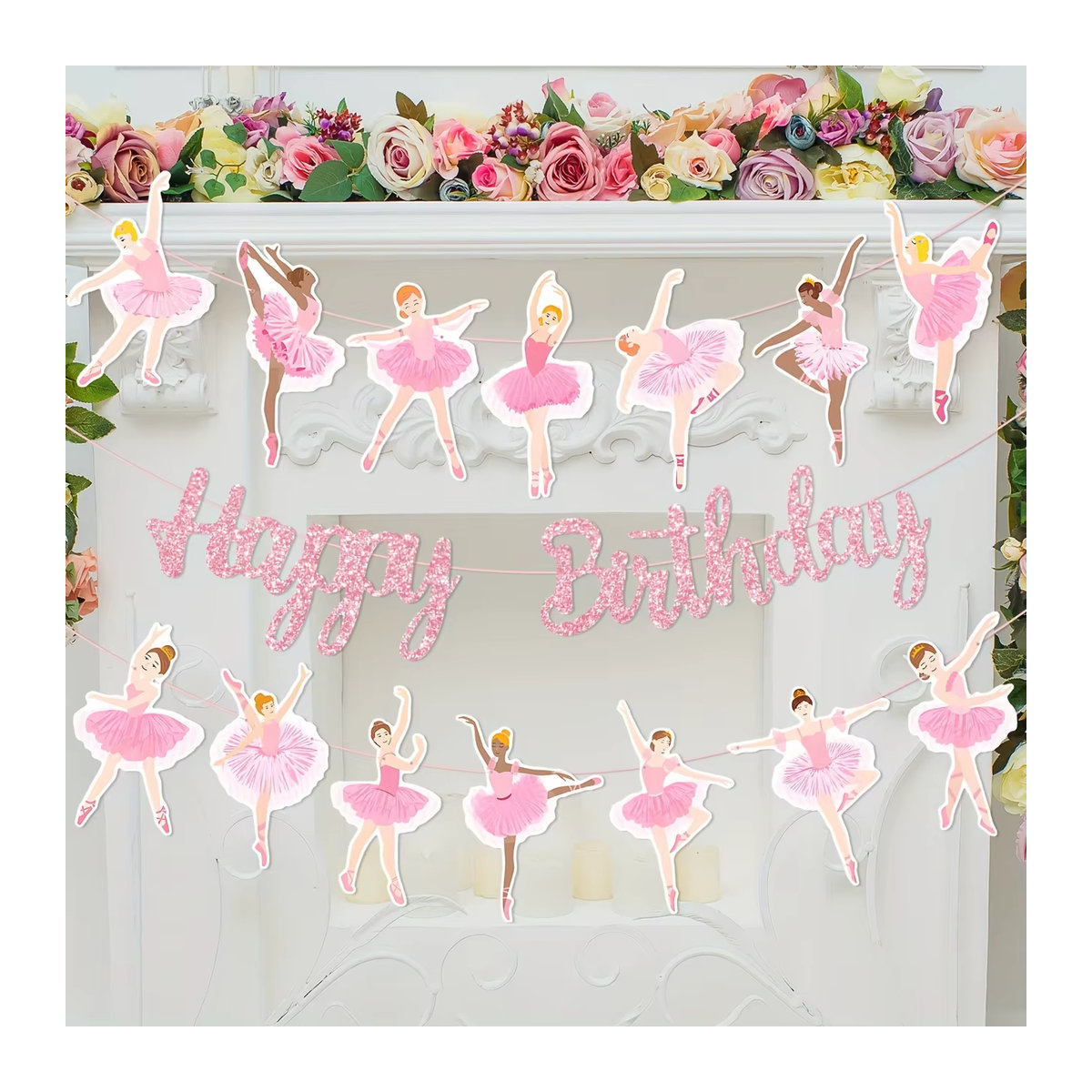 3er Set Ballerina Geburtstag Banner in Rosa mit Glitter-Effekt für Kinder als Party-Dekoration - Bild 2
