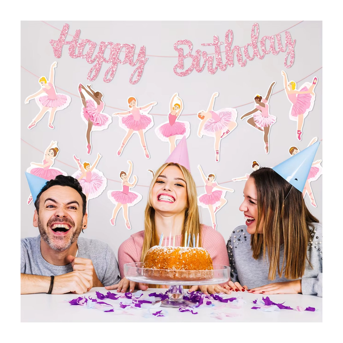 3er Set Ballerina Geburtstag Banner in Rosa mit Glitter-Effekt für Kinder als Party-Dekoration - Bild 3
