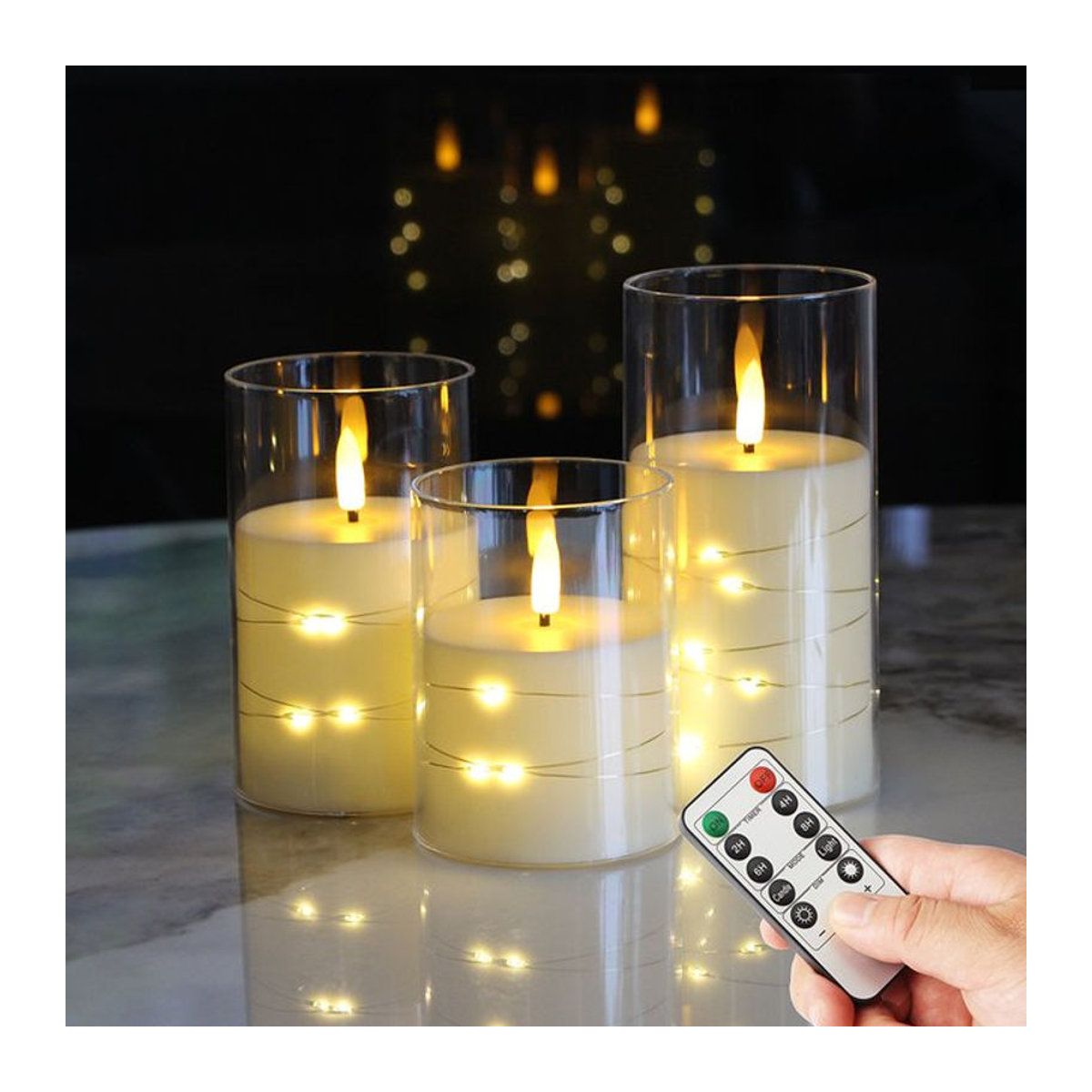 3er-Set batteriebetriebene LED Teelichter in Weiß mit Flackereffekt für moderne Dekoration - Bild 1
