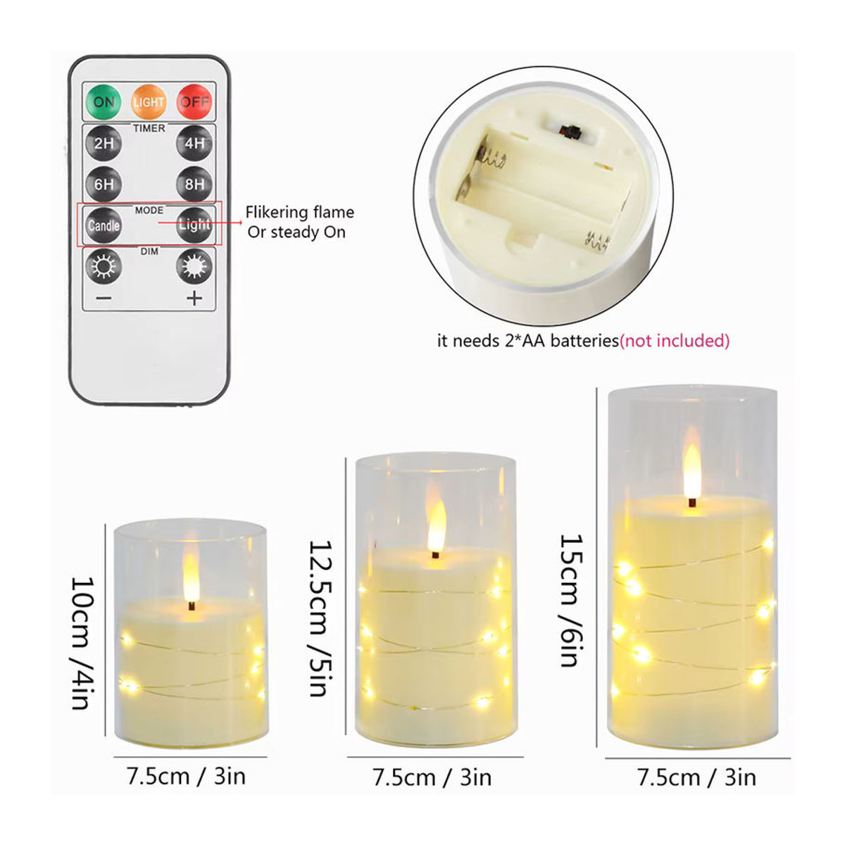 3er-Set batteriebetriebene LED Teelichter in Weiß mit Flackereffekt für moderne Dekoration - Bild 2