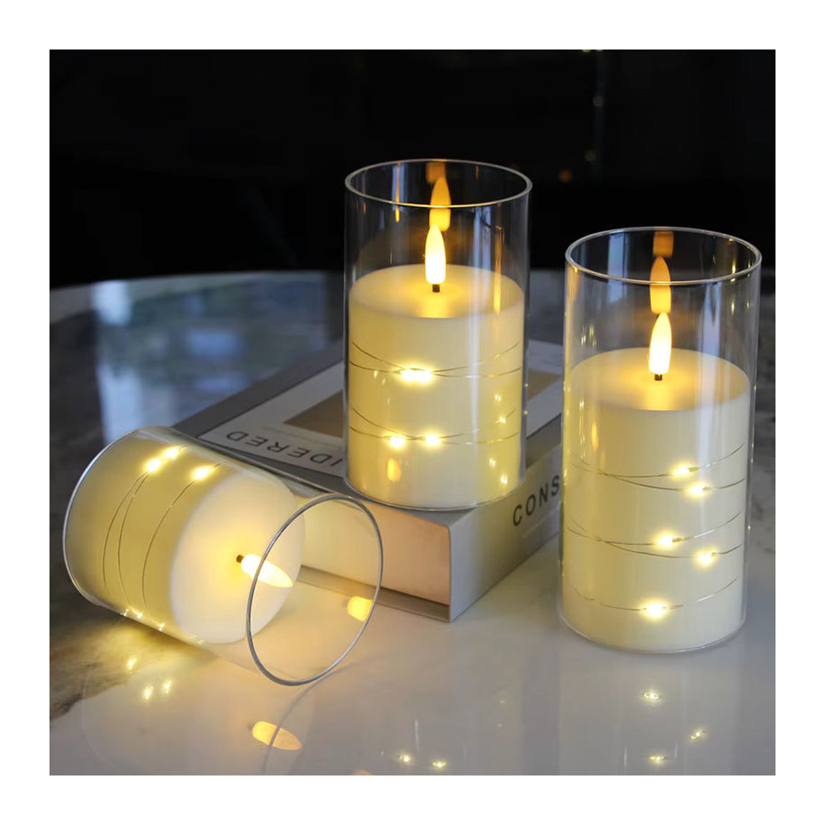 3er-Set batteriebetriebene LED Teelichter in Weiß mit Flackereffekt für moderne Dekoration - Bild 3