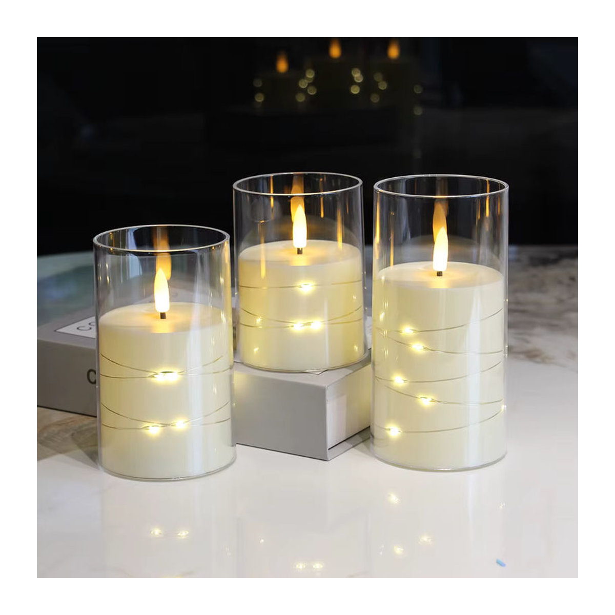 3er-Set batteriebetriebene LED Teelichter in Weiß mit Flackereffekt für moderne Dekoration - Bild 5