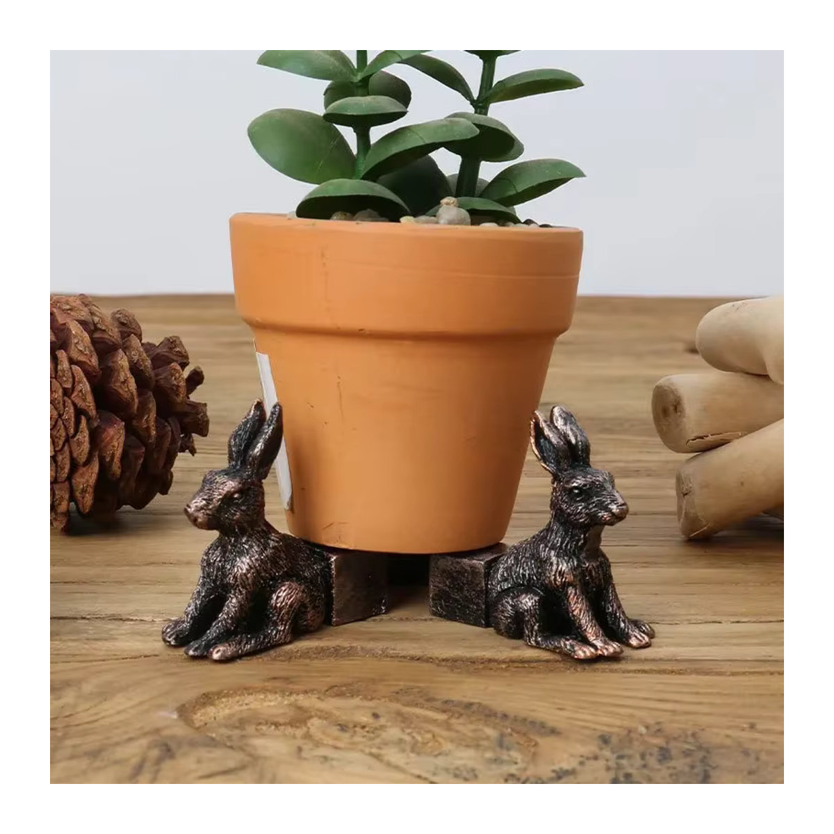 3er Set Blumentopf Füße aus Kunstharz in Tierform Katze Hund und Kaninchen in Schwarz für Garten und Outdoor - Bild 2