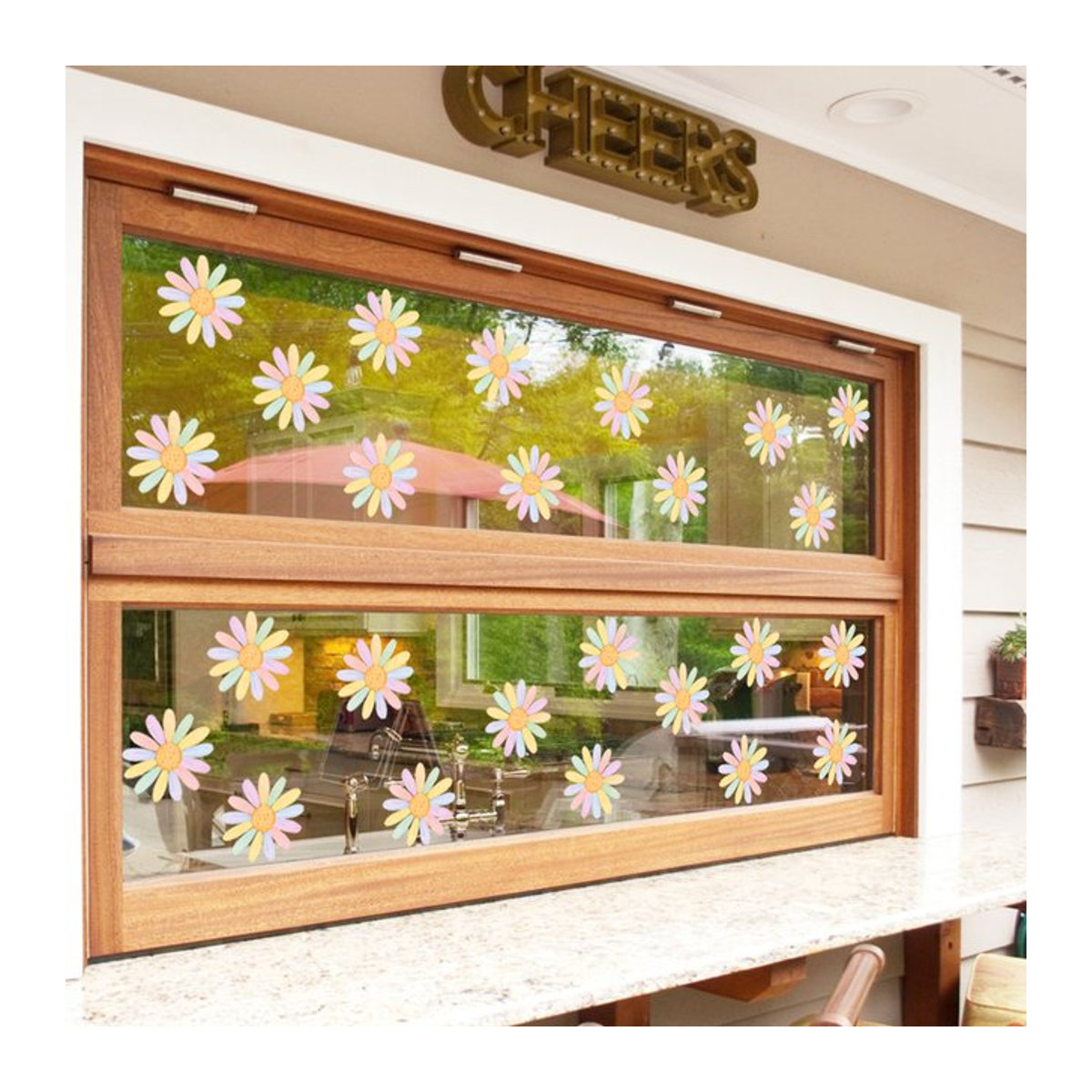 3er Set BRUP Fensteraufkleber für Kinderzimmer mit Regenbogen und Gänseblümchen im Boho-Design, abnehmbare Vinyl-Glasdekoration in Mehrfarbig - Bild 1