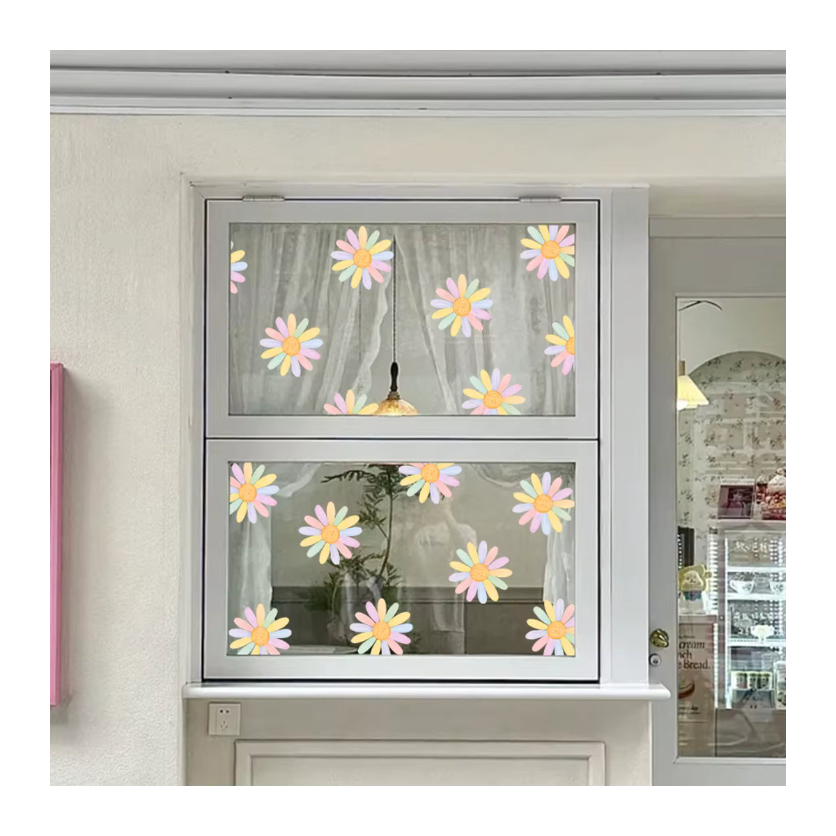 3er Set BRUP Fensteraufkleber für Kinderzimmer mit Regenbogen und Gänseblümchen im Boho-Design, abnehmbare Vinyl-Glasdekoration in Mehrfarbig - Bild 3