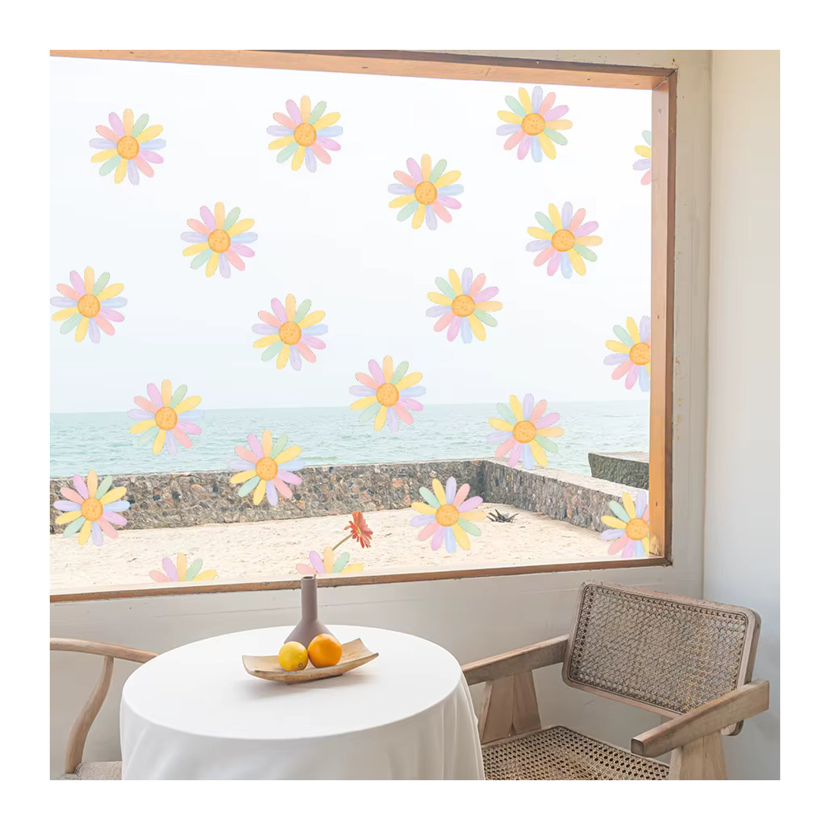 3er Set BRUP Fensteraufkleber für Kinderzimmer mit Regenbogen und Gänseblümchen im Boho-Design, abnehmbare Vinyl-Glasdekoration in Mehrfarbig - Bild 4