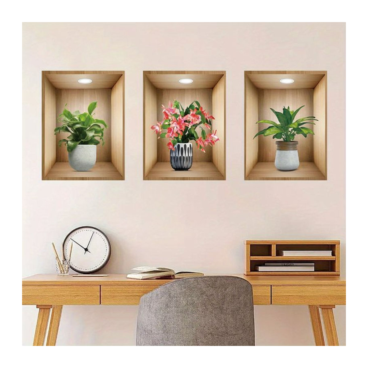 3er Set BRUP Wandtattoos mit realistischen Aquarell Topfblumen in Mehrfarbig für Schlafzimmer, Wohnzimmer und Kinderzimmer - Bild 1