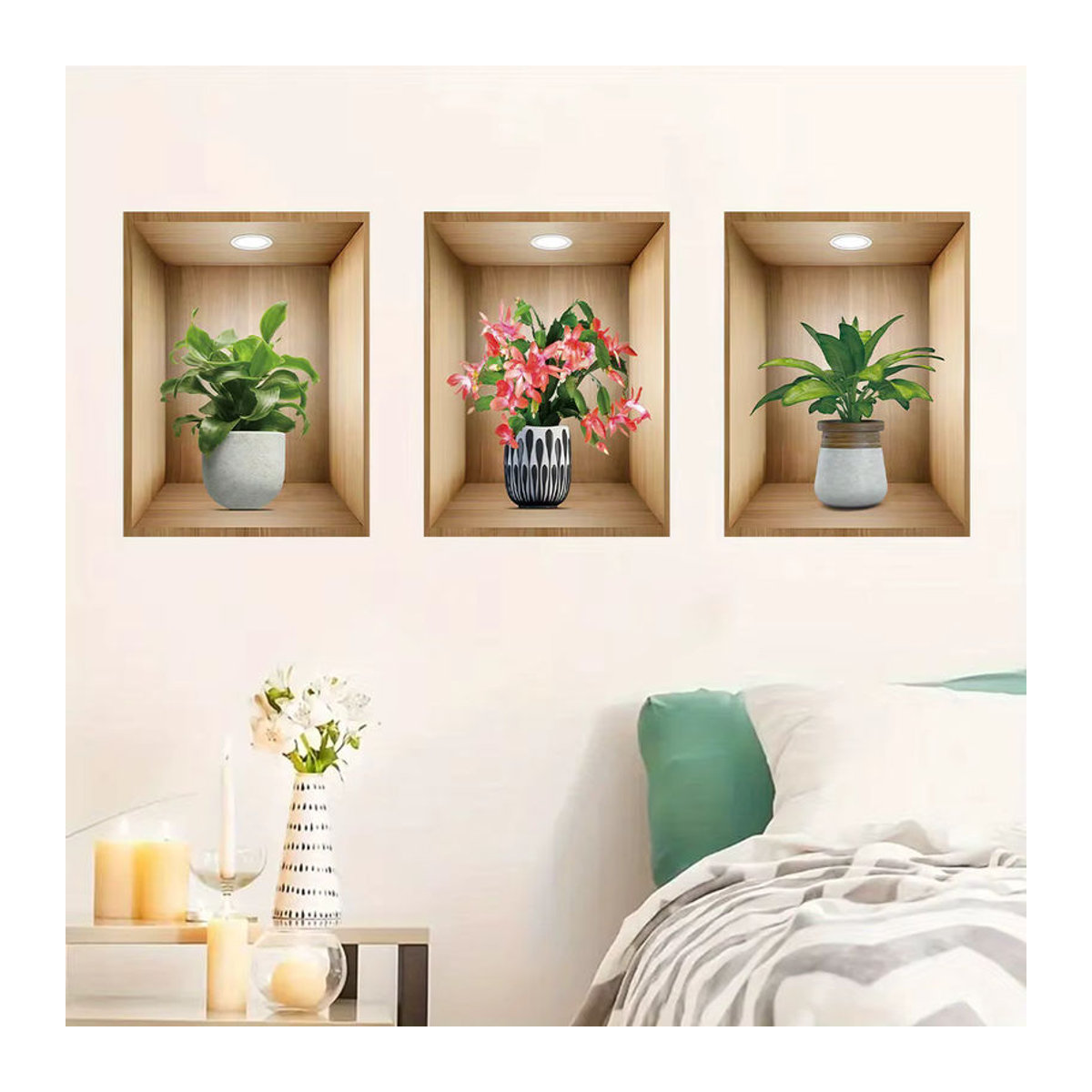 3er Set BRUP Wandtattoos mit realistischen Aquarell Topfblumen in Mehrfarbig für Schlafzimmer, Wohnzimmer und Kinderzimmer - Bild 2