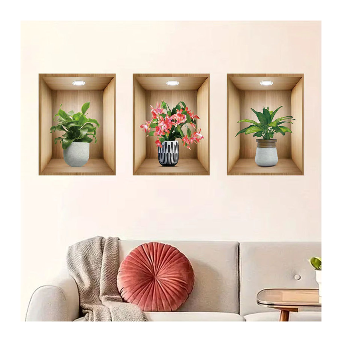 3er Set BRUP Wandtattoos mit realistischen Aquarell Topfblumen in Mehrfarbig für Schlafzimmer, Wohnzimmer und Kinderzimmer - Bild 3