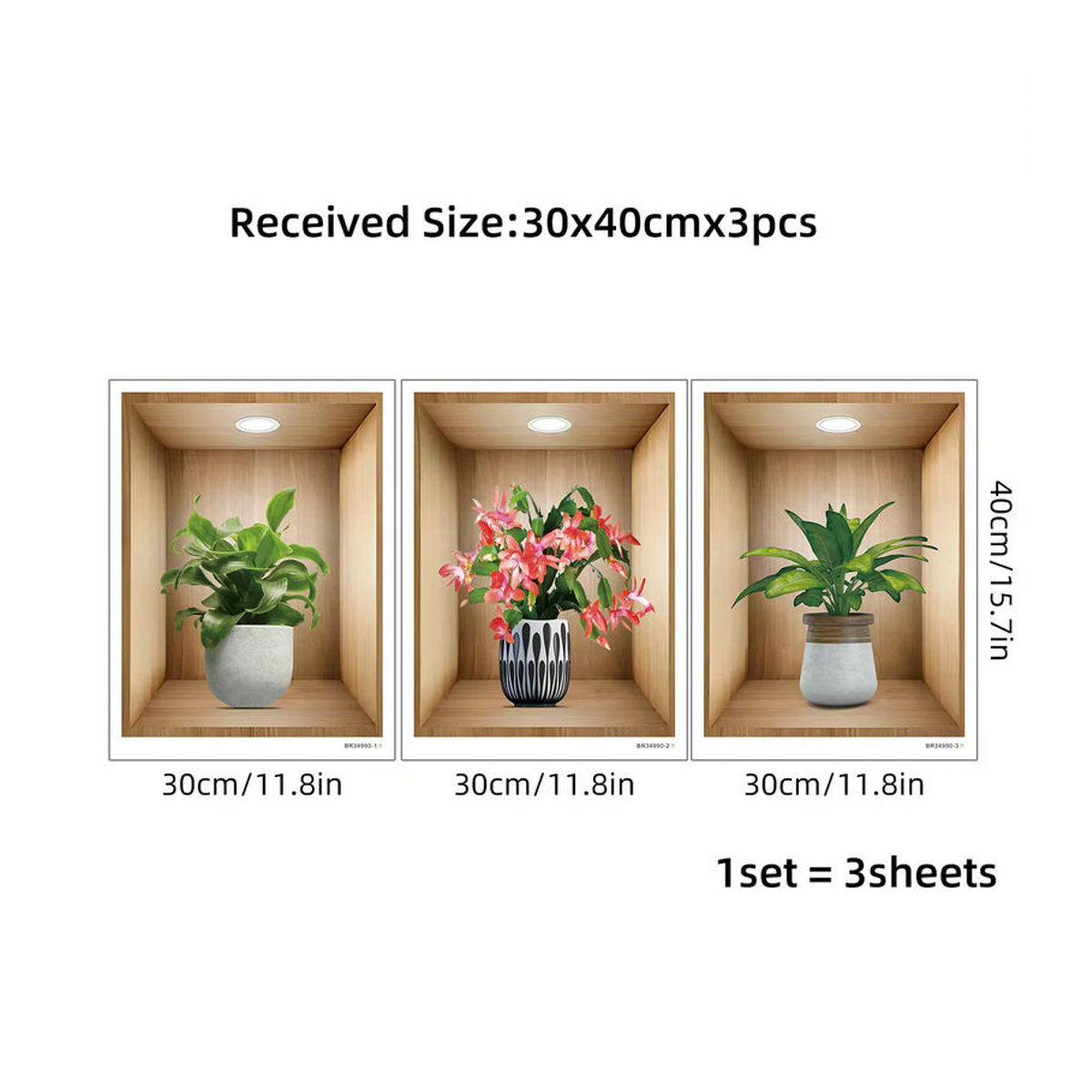 3er Set BRUP Wandtattoos mit realistischen Aquarell Topfblumen in Mehrfarbig für Schlafzimmer, Wohnzimmer und Kinderzimmer - Bild 5