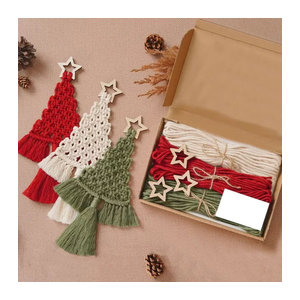 3er Set DIY Makramee Weihnachtsbaum Wandbehang aus Baumwolle im Bohemian Stil, mehrfarbig