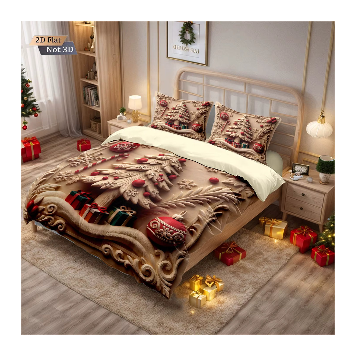 3er-Set Frohe Weihnachten Kissen mit Haus-Print in Beige für dein Schlafzimmer oder Wohnzimmer - Bild 2