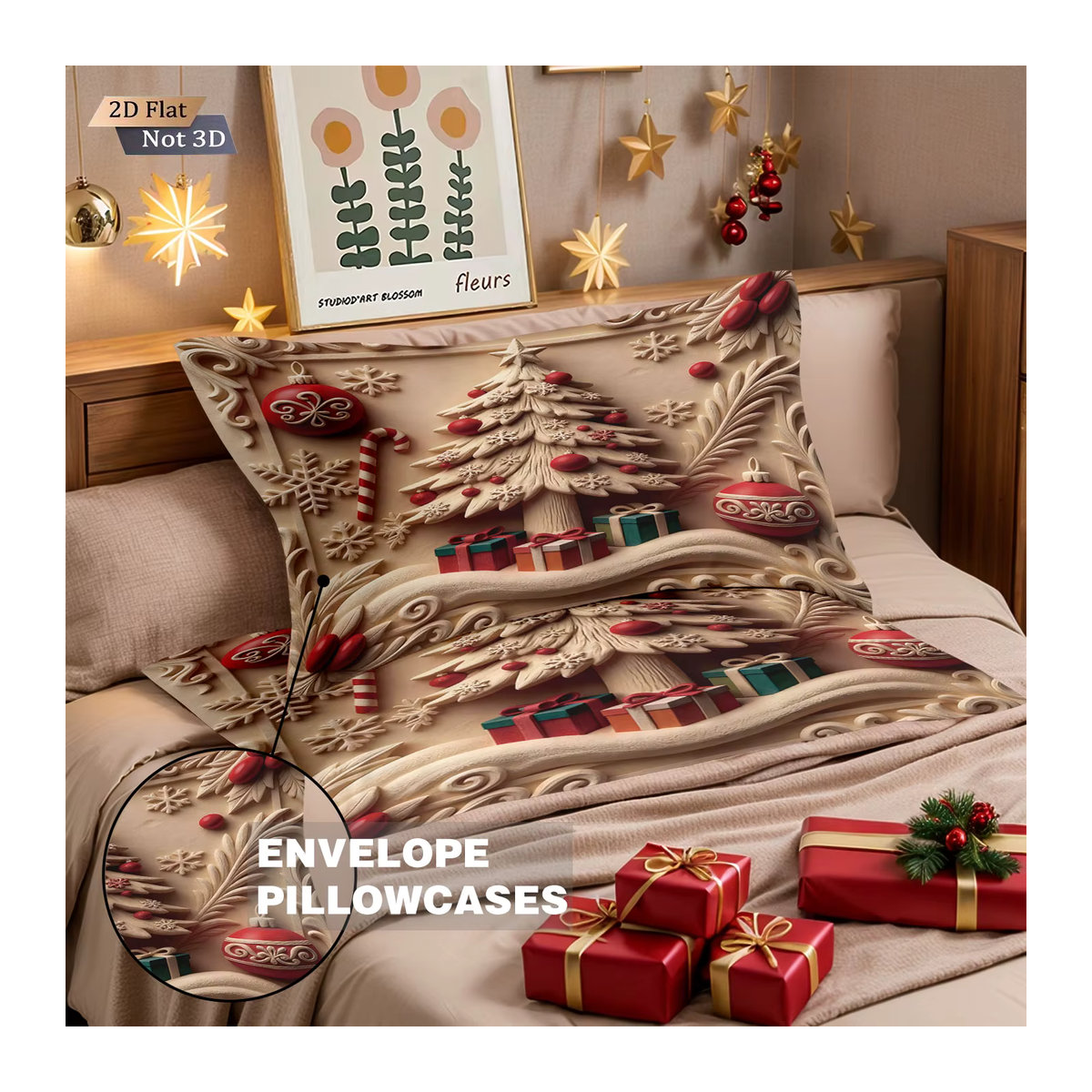 3er-Set Frohe Weihnachten Kissen mit Haus-Print in Beige für dein Schlafzimmer oder Wohnzimmer - Bild 3