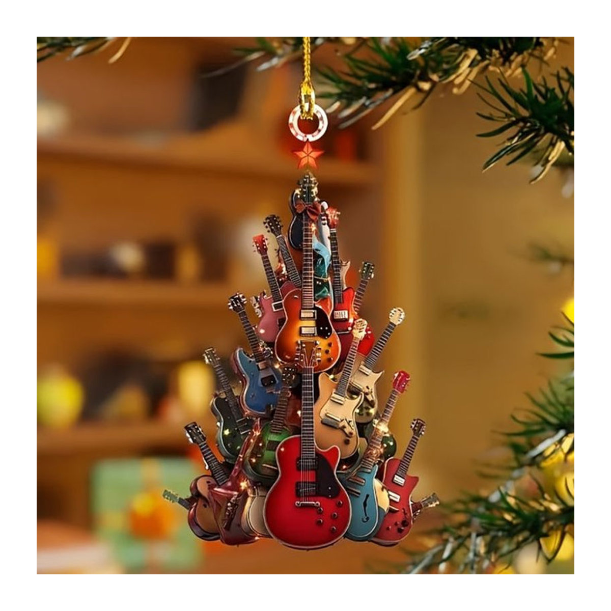 3er-Set Gitarre Hängeornamente aus Kunststoff für den Weihnachtsbaum, mehrfarbig - Bild 1