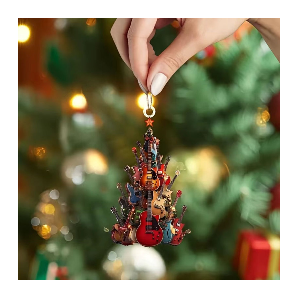 3er-Set Gitarre Hängeornamente aus Kunststoff für den Weihnachtsbaum, mehrfarbig - Bild 5