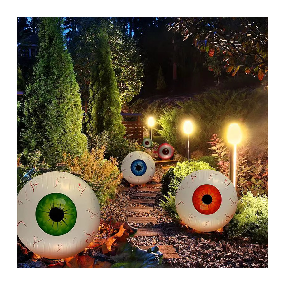 3er-Set Halloween Augapfel-Deko aus Kunststoff in Weiß für Garten und Innenbereich - Bild 2