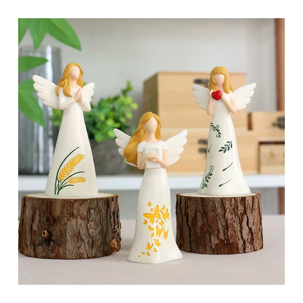 3er-Set handbemalte Engel-Figuren aus Kunstharz in Weiß und Mehrfarbig als kreative Heimdekoration - Bild 2