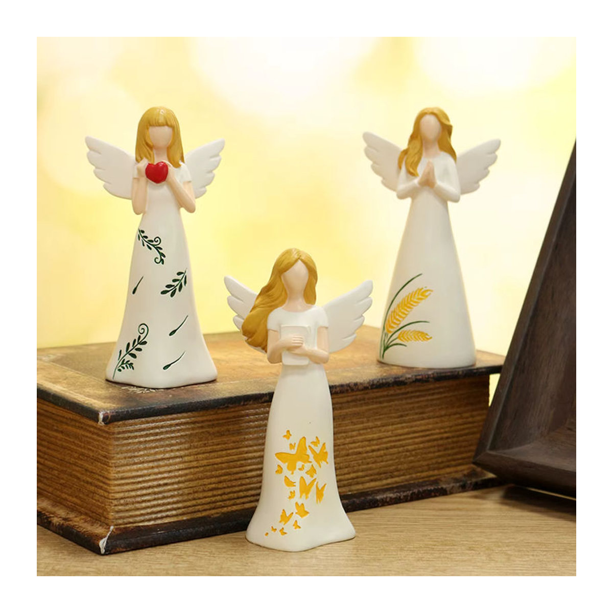 3er-Set handbemalte Engel-Figuren aus Kunstharz in Weiß und Mehrfarbig als kreative Heimdekoration - Bild 5