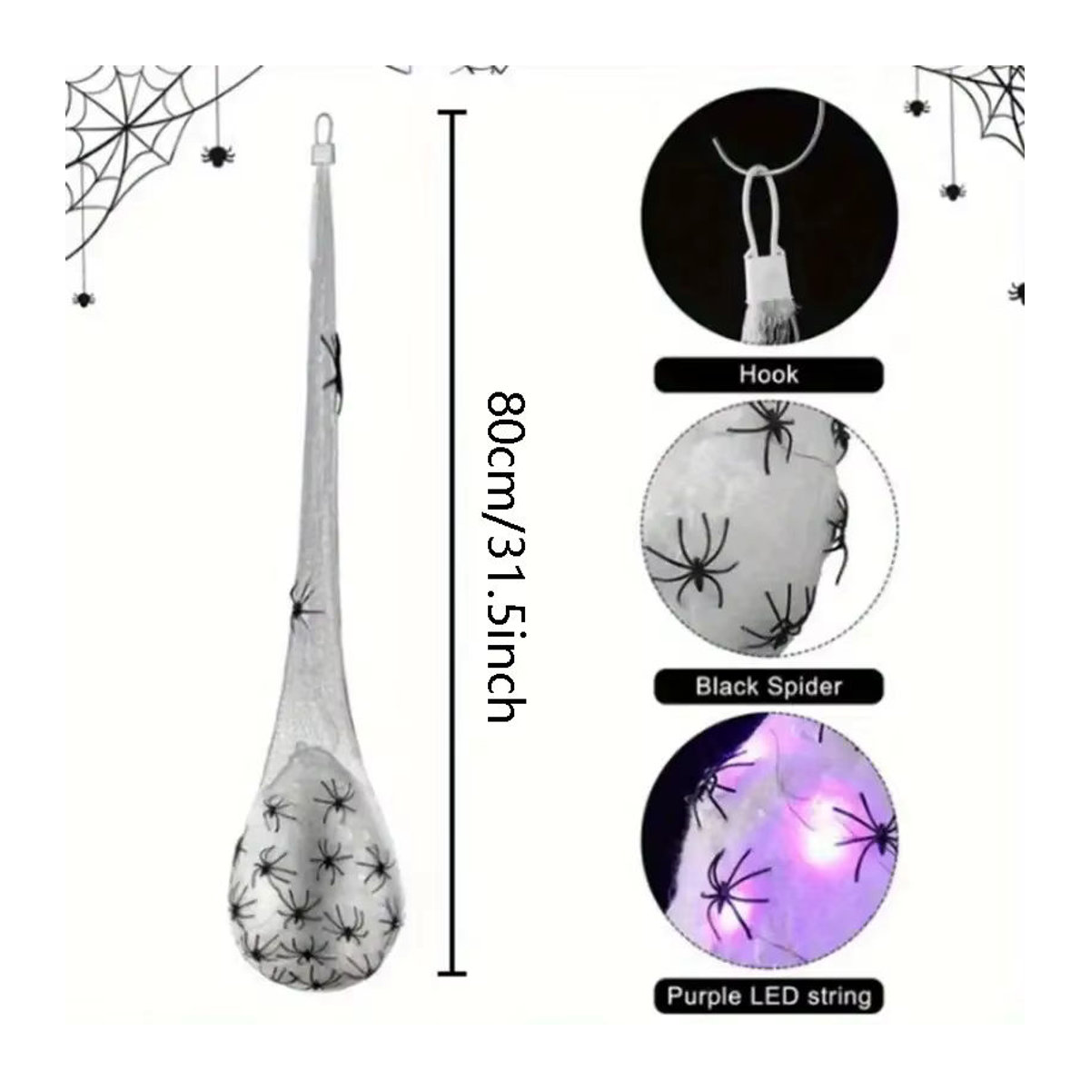 3er-Set leuchtende Halloween Spinneeier mit Spinnennetz als hängende Dekoration für Außenbereich, Wand und Veranda in Weiß und Mehrfarbig - Bild 5