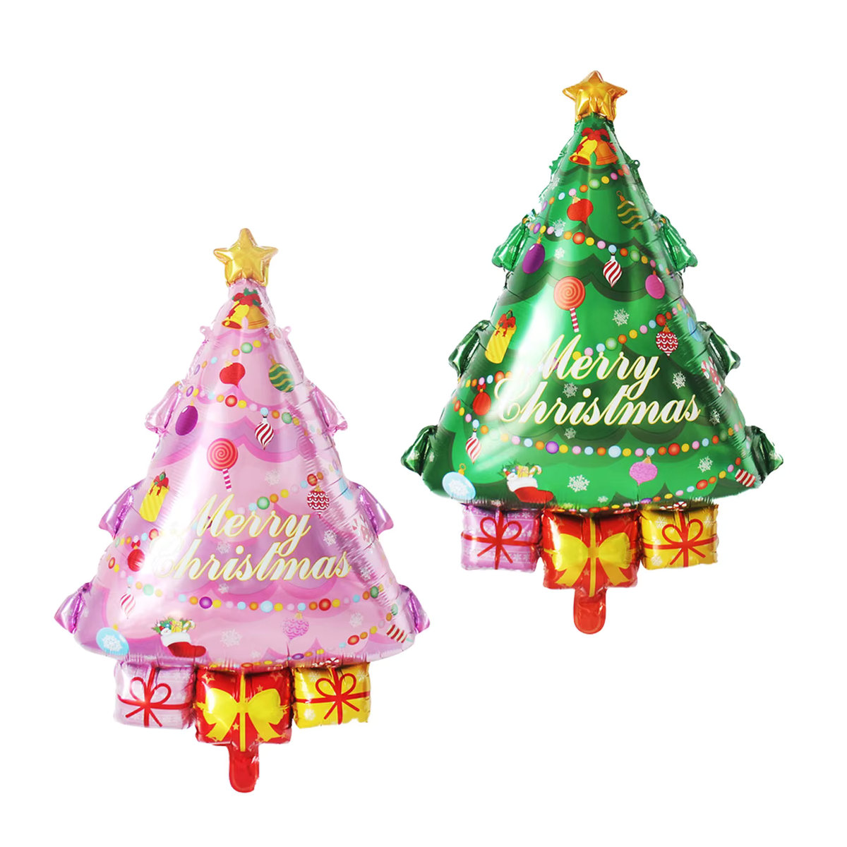 3er Set mehrfarbige Weihnachtsbaum Folienballons aus Kunststoff für deine Weihnachtsdekoration - Bild 5