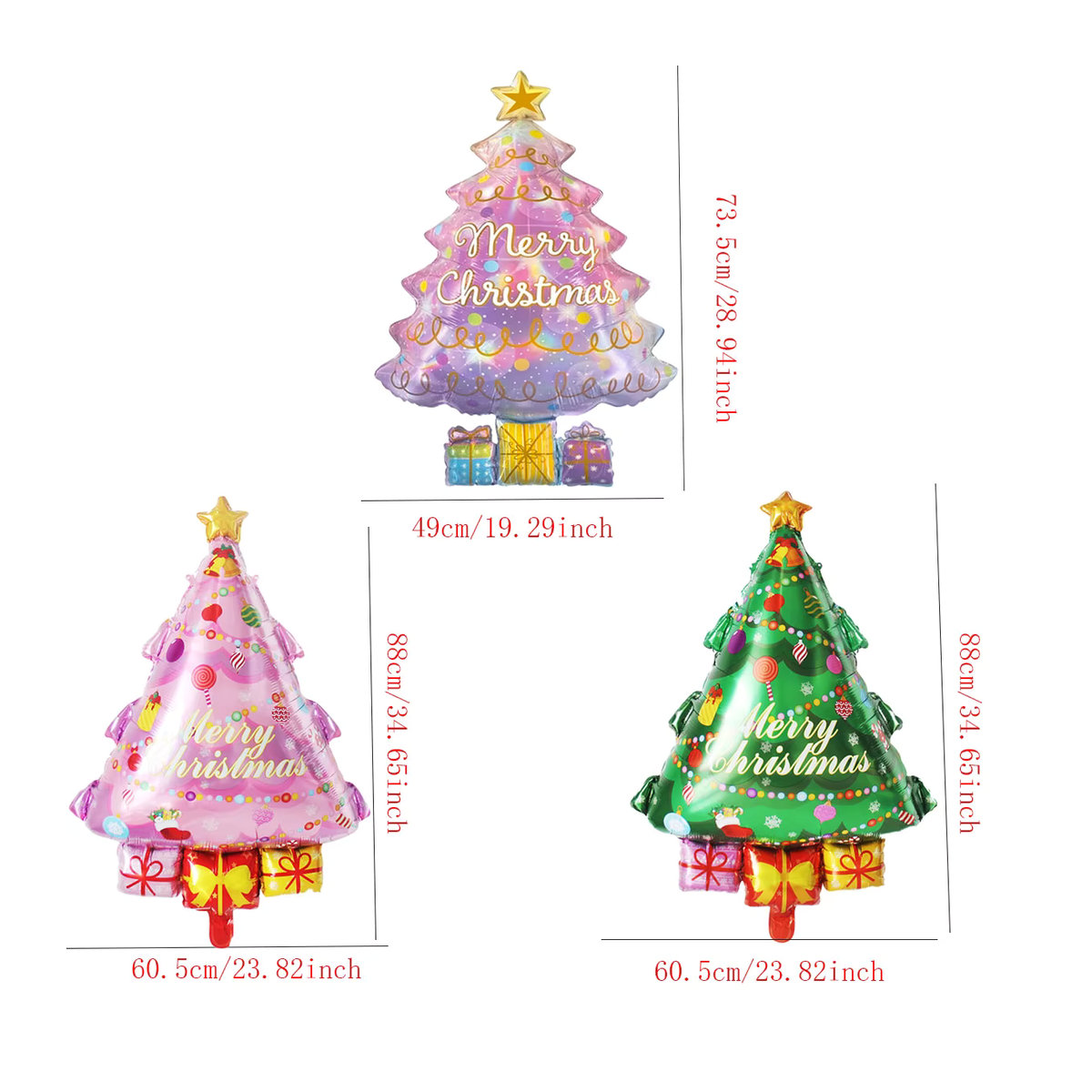 3er Set mehrfarbige Weihnachtsbaum Folienballons aus Kunststoff für deine Weihnachtsdekoration - Bild 6