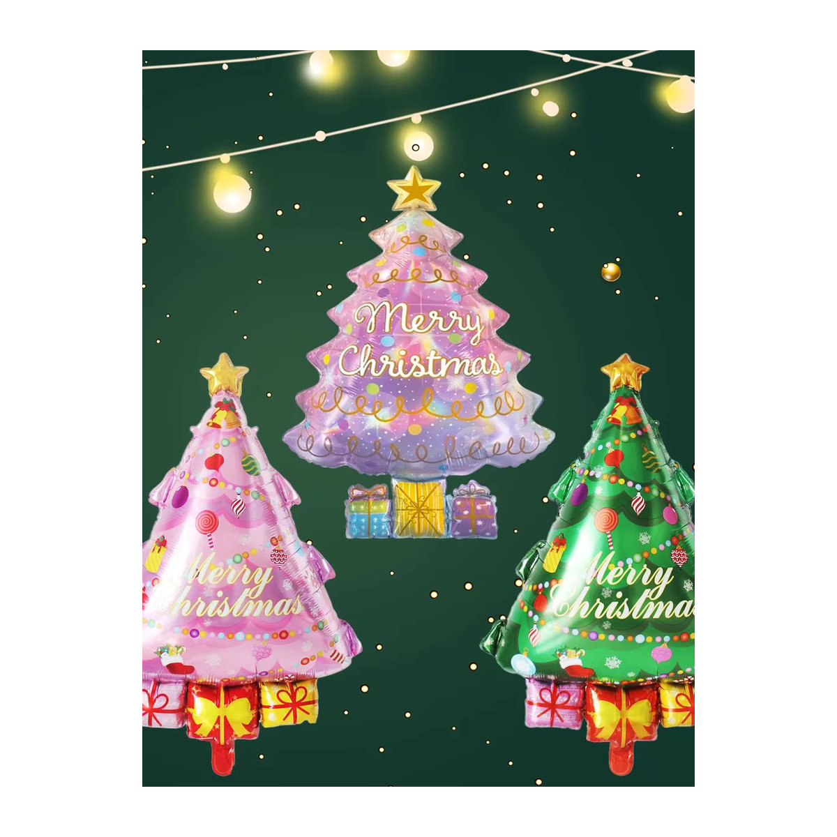 3er Set mehrfarbige Weihnachtsbaum Folienballons aus Kunststoff für deine Weihnachtsdekoration - Bild 7