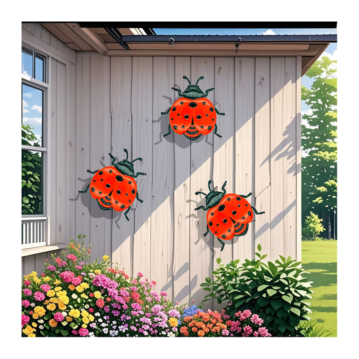 3er Set Metall Marienkäfer Wanddekoration in Rot und Mehrfarbig für Garten und Innenbereich - Bild 3
