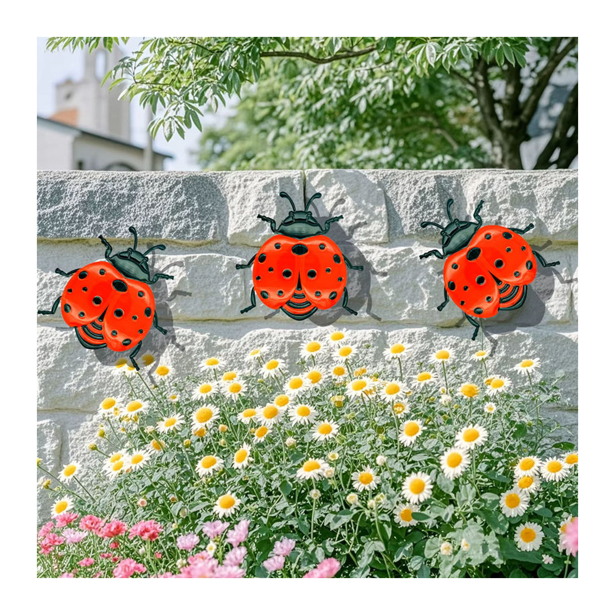 3er Set Metall Marienkäfer Wanddekoration in Rot und Mehrfarbig für Garten und Innenbereich - Bild 6