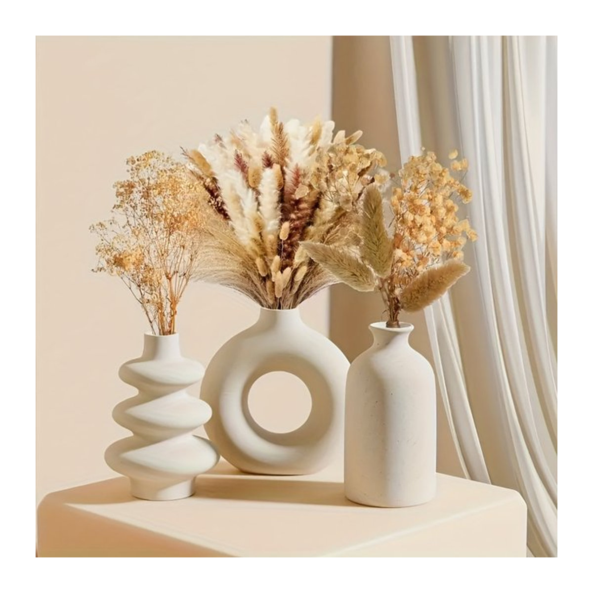 3er-Set PGY Keramikvasen in Weiß im Bohemian-Stil als dekorative Ornamente für dein Zuhause - Bild 1